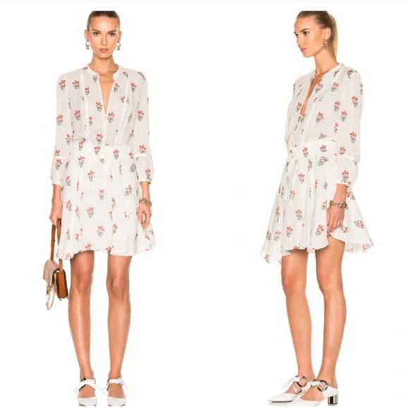 A.L.C. Dasha Silk Floral Shirt Dress Long Sleeve Mini, Pit to Pit: 15" - Picture 2 of 12